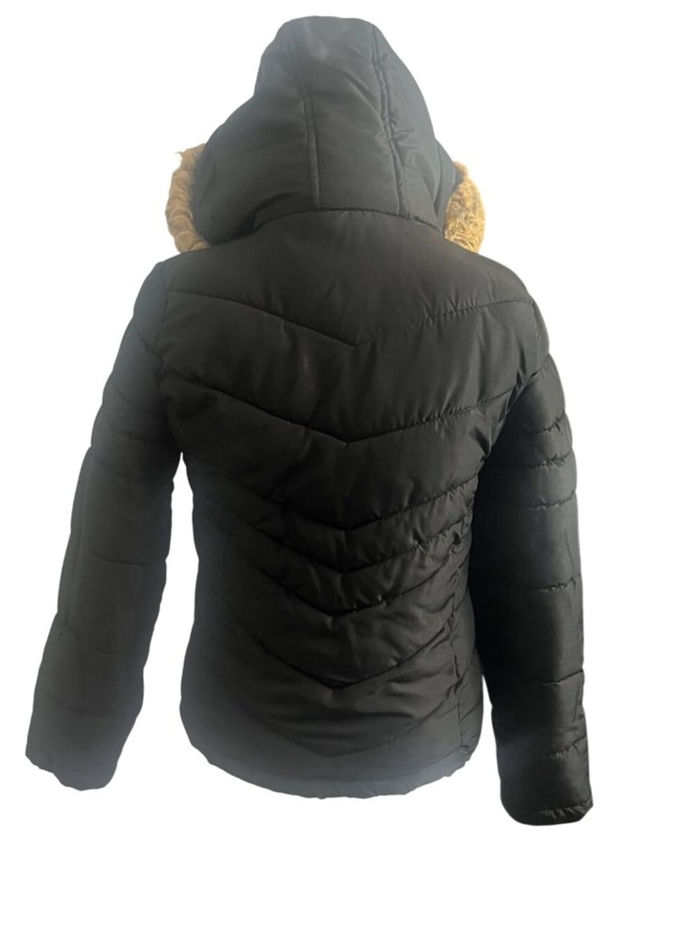 Girls Black Hooded Puffer Jacket 10/12 Faux Fur Trim Winter Coat Warm So - Picture 2 of 8